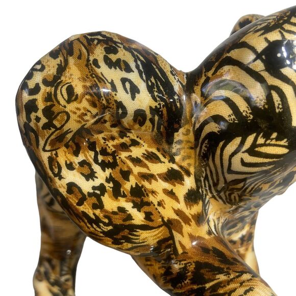 Lot of 2 La Vie Trunk Up Elephant Figurine Safari Animal Print Patchwork Ceramic - Picture 14 of 17